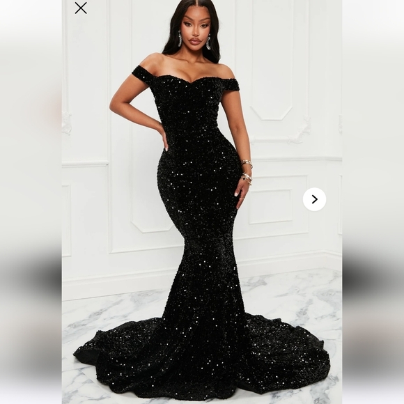 Women's Large Fashion Nova Alora Sequin Maxi Gown - Black - Picture 1 of 3